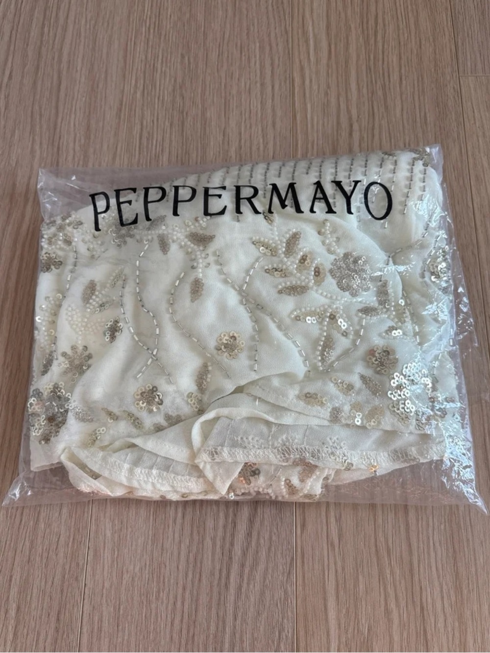 Peppermayo Cream Halter Mini Dress with Gold Floral Beading - Picture 11 of 11